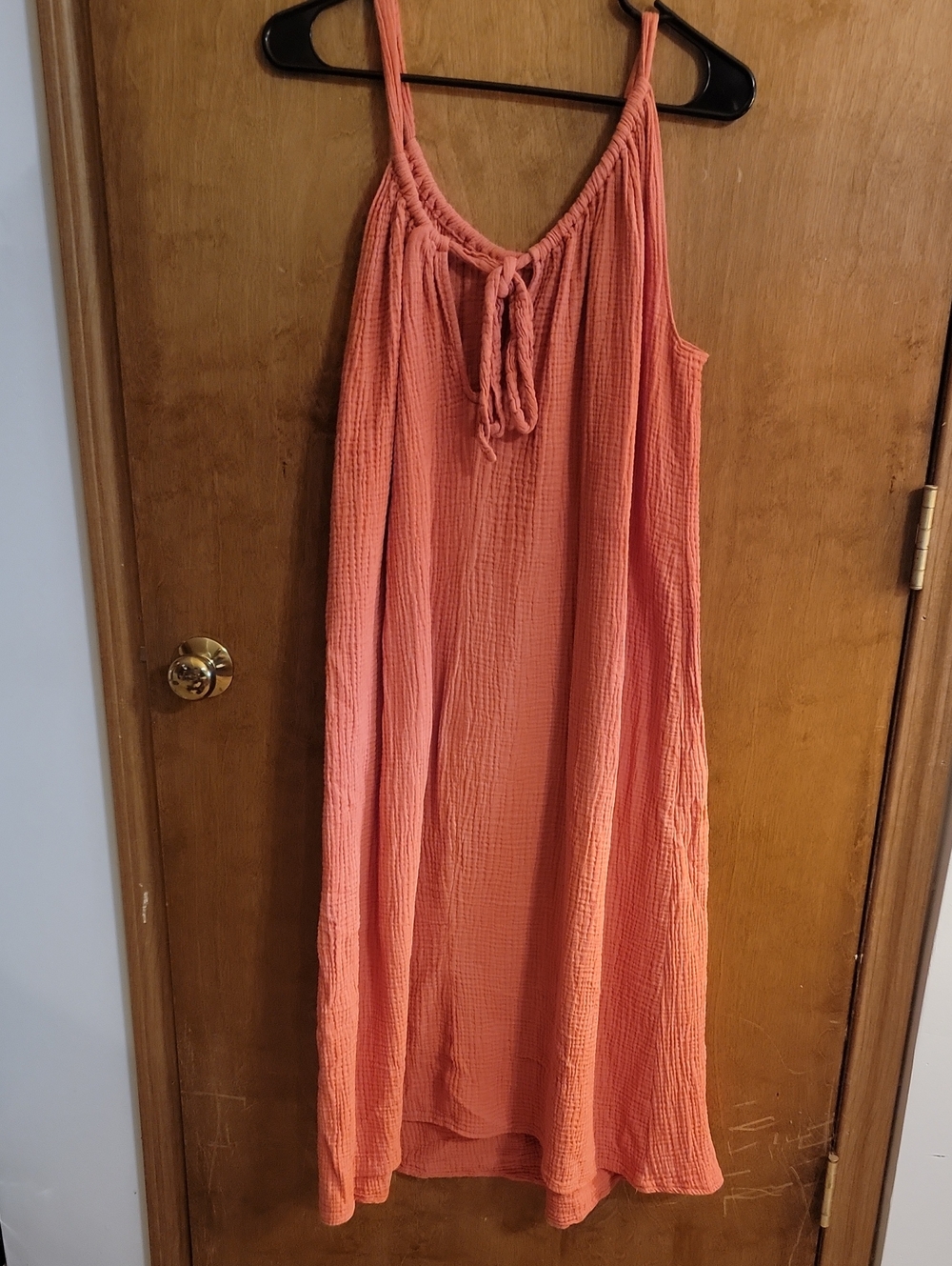 Kona Sol Coral Tie-Front Sleeveless Midi Dress